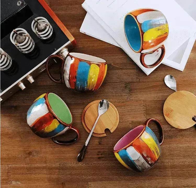 Creative Handmade European Style Ceramic Couples Mug with Lid Soon