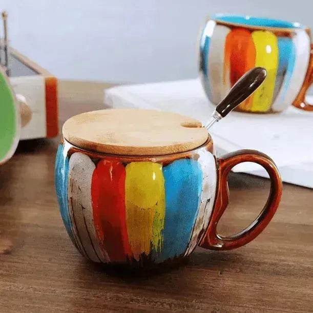 Creative Handmade European Style Ceramic Couples Mug with Lid Soon