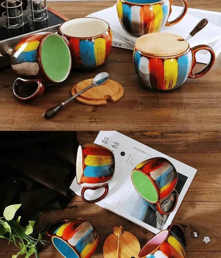 Creative Handmade European Style Ceramic Couples Mug with Lid Soon