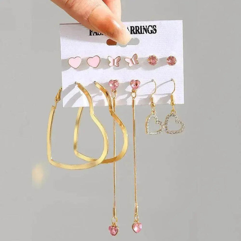 Creative Simple Retro Love Star Chain Ear rings Set