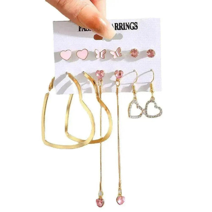 Creative Simple Retro Love Star Chain Ear rings Set