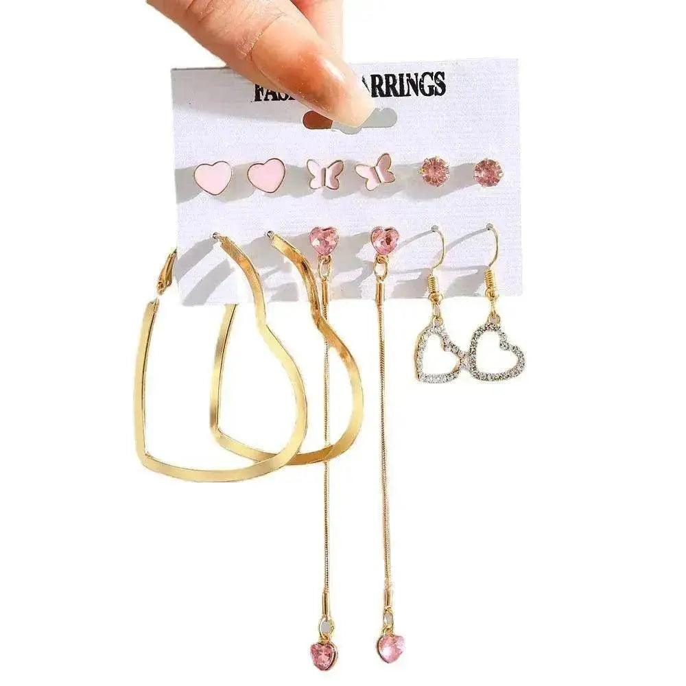 Creative Simple Retro Love Star Chain Ear rings Set