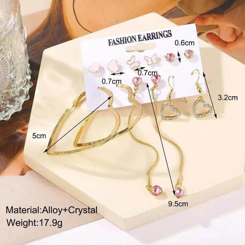 Creative Simple Retro Love Star Chain Ear rings Set