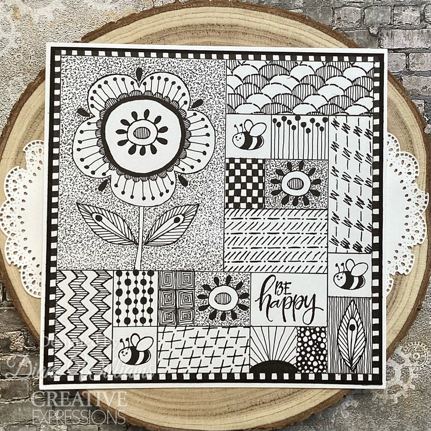 Woodware Clear Singles Petal Doodles Be Happy 4 in x 6 in Stamp Set