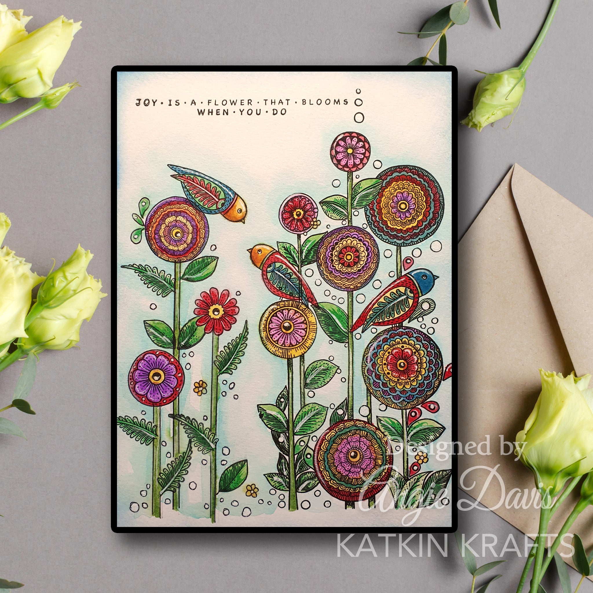 Katkin Krafts Dance With Dahlias 6 in x 8 in Clear Stamp Set