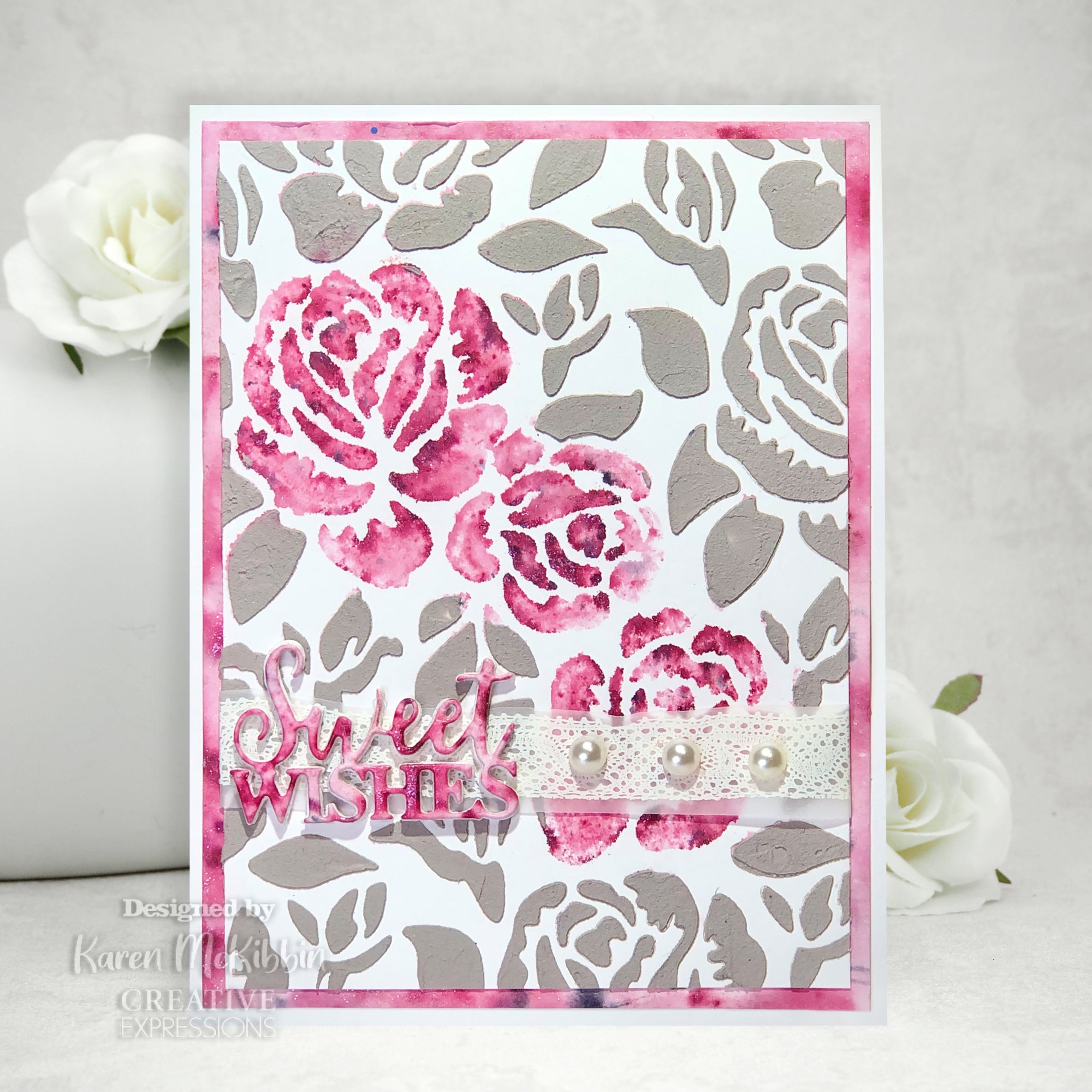 Creative Expressions Sam Poole Roses In Tea Garden 6 in x 6 in Stencil