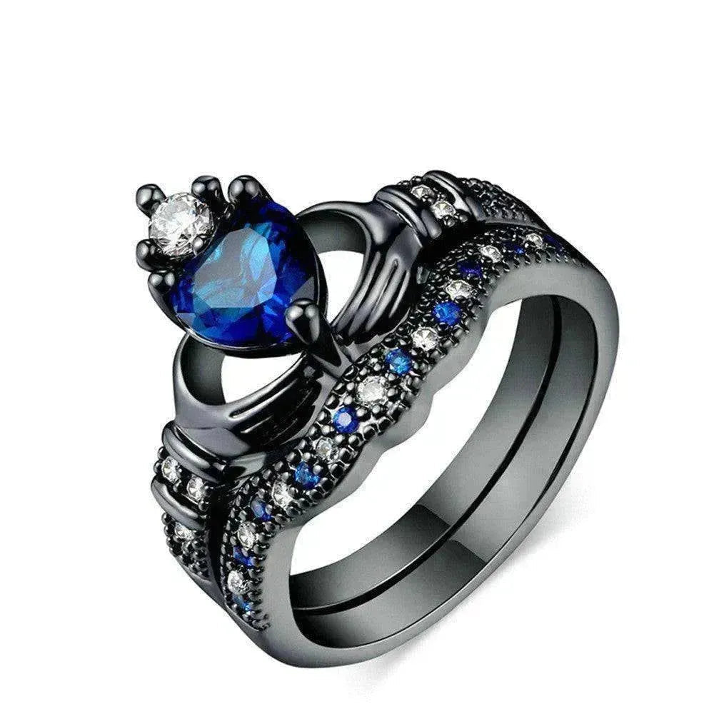 Crown heart sapphire Inlaid female ring