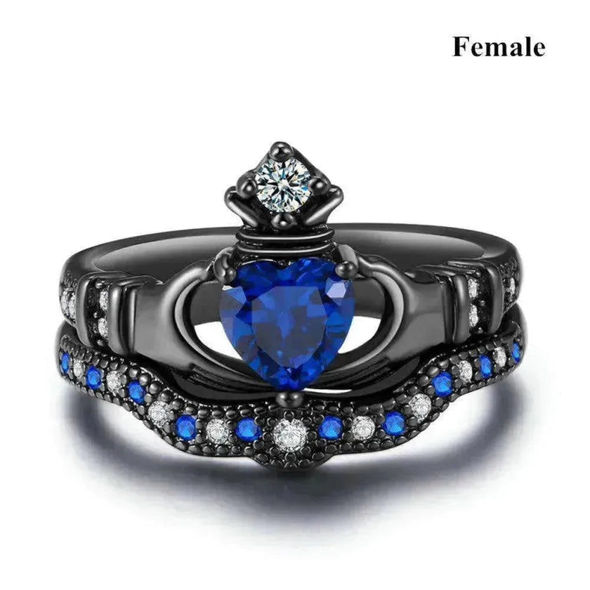 Crown heart sapphire Inlaid female ring