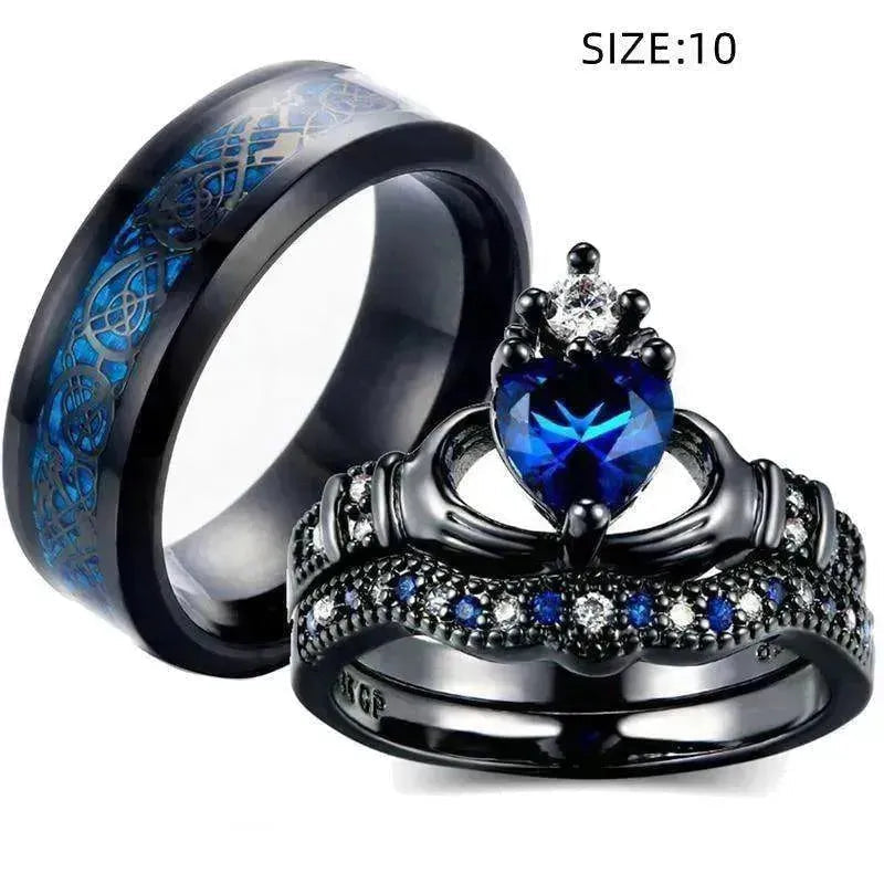 Crown heart sapphire Inlaid female ring