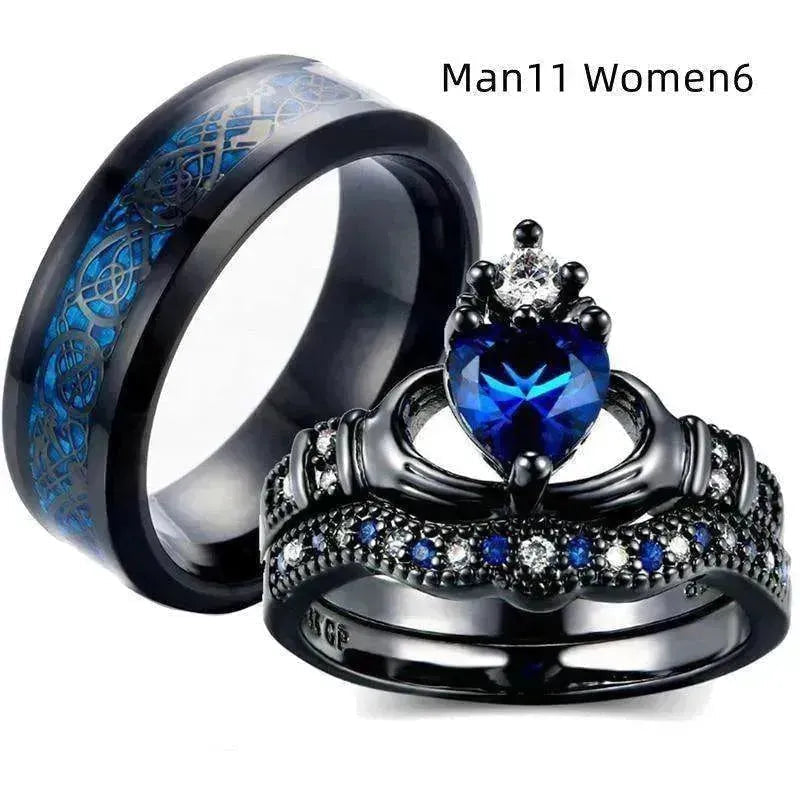 Crown heart sapphire Inlaid female ring