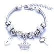 Crown, peach heart, owl, elephant pendant, multi-element large beads, retro female bracelet