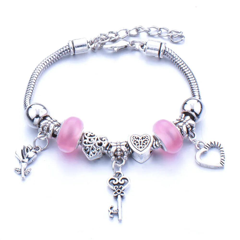 Crown, peach heart, owl, elephant pendant, multi-element large beads, retro female bracelet