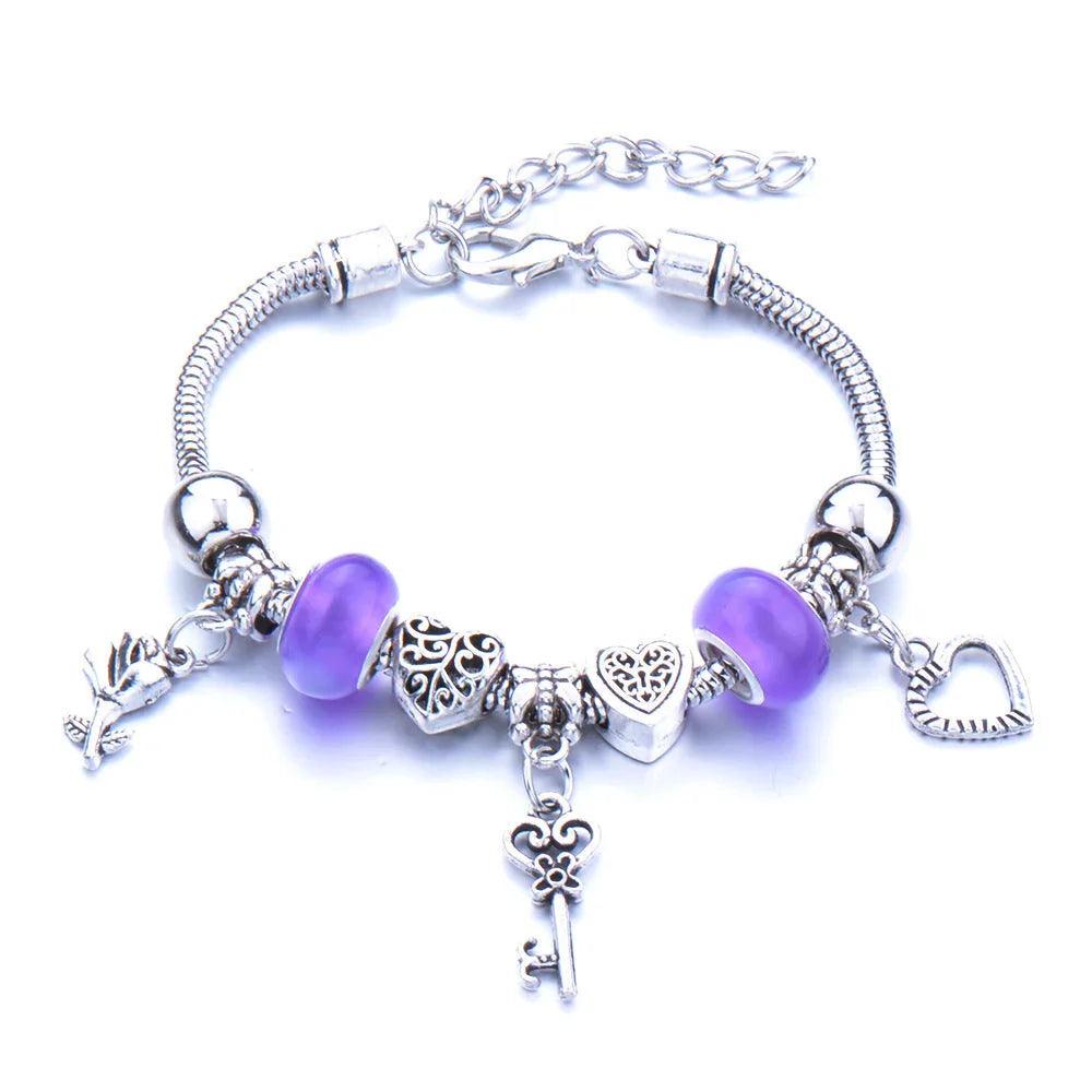 Crown, peach heart, owl, elephant pendant, multi-element large beads, retro female bracelet