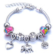 Crown, peach heart, owl, elephant pendant, multi-element large beads, retro female bracelet