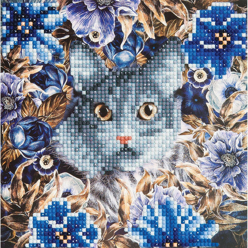 Carte en cristal - Chat et fleurs