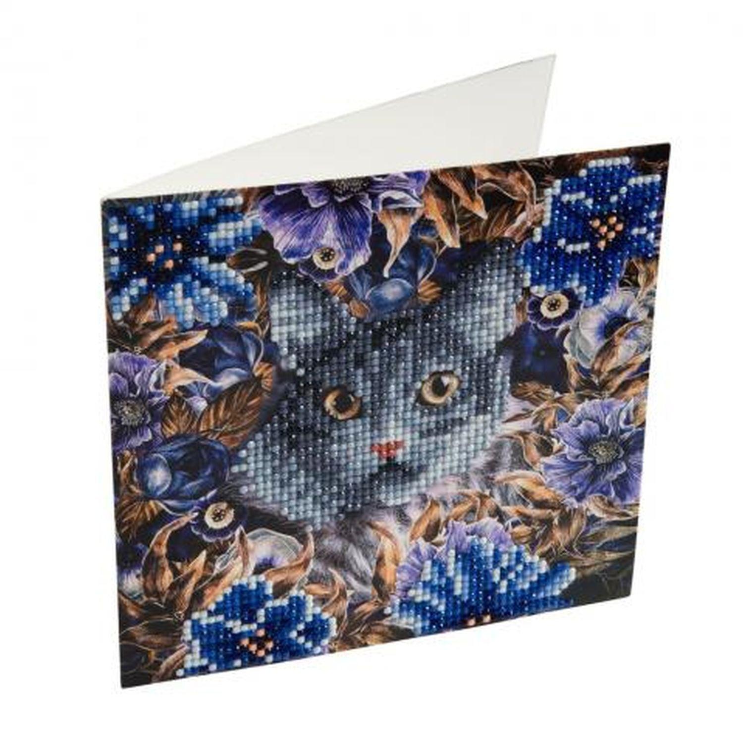 Carte en cristal - Chat et fleurs