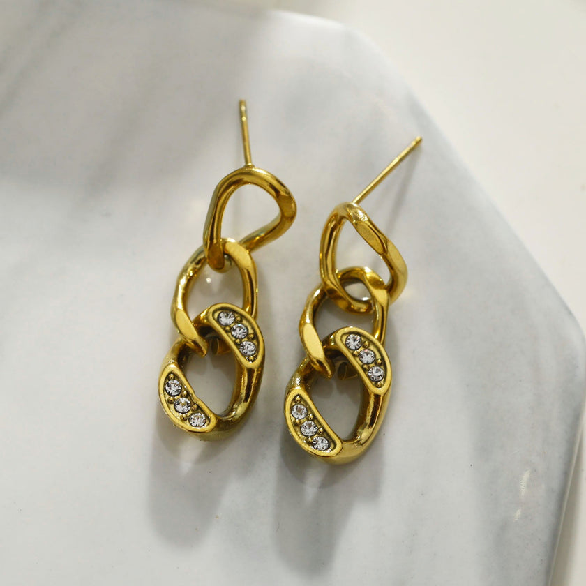 Boucles d'oreilles pendantes CUBA en chaîne cubaine et zircone.
