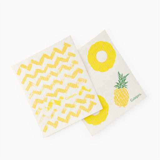 Cuisipro - Drap Eco-Nettoyant Multifonction, Petit Format 20x17cm, Rayures Jaunes/Citron, Lot de 2