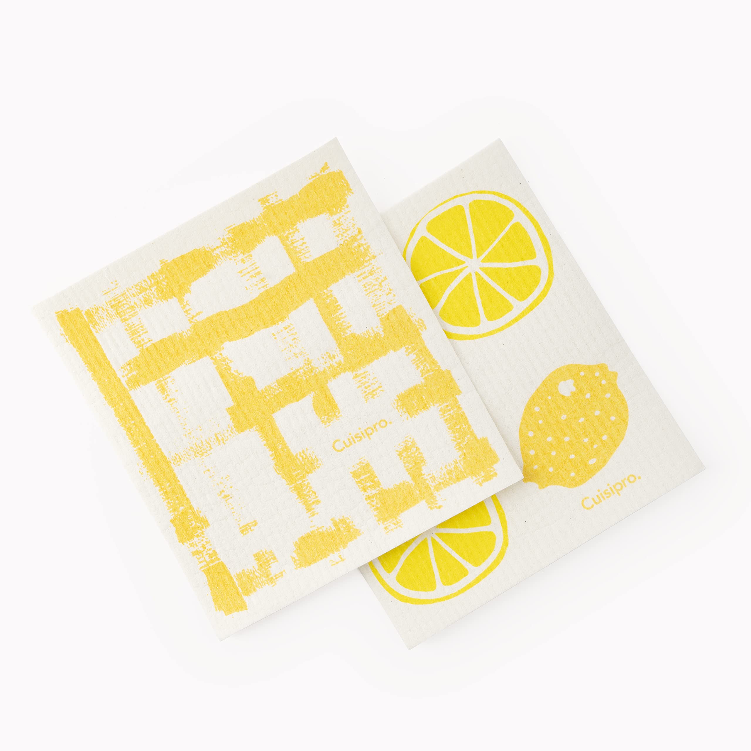 Cuisipro - Drap Eco-Nettoyant Multifonction, Petit Format 20x17cm, Rayures Jaunes/Citron, Lot de 2