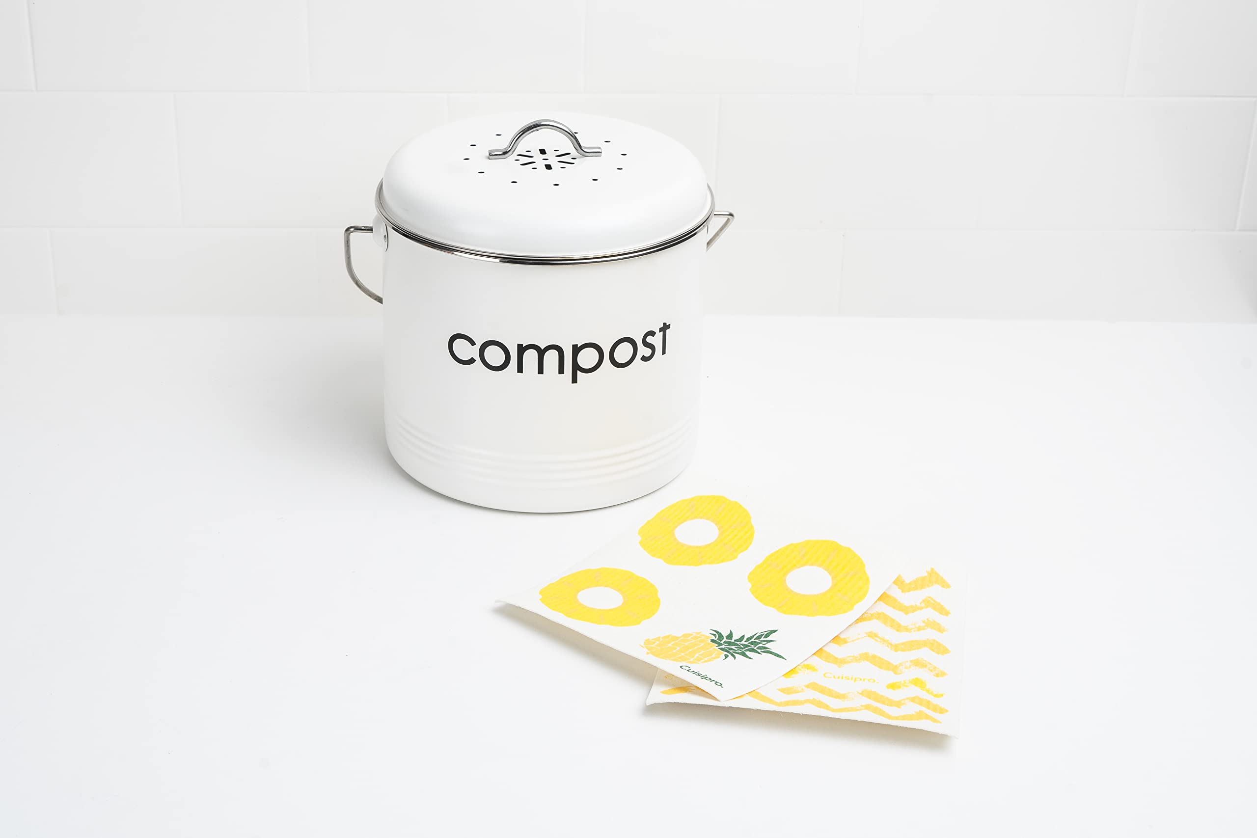 Cuisipro - Drap Eco-Nettoyant Multifonction, Petit Format 20x17cm, Rayures Jaunes/Citron, Lot de 2