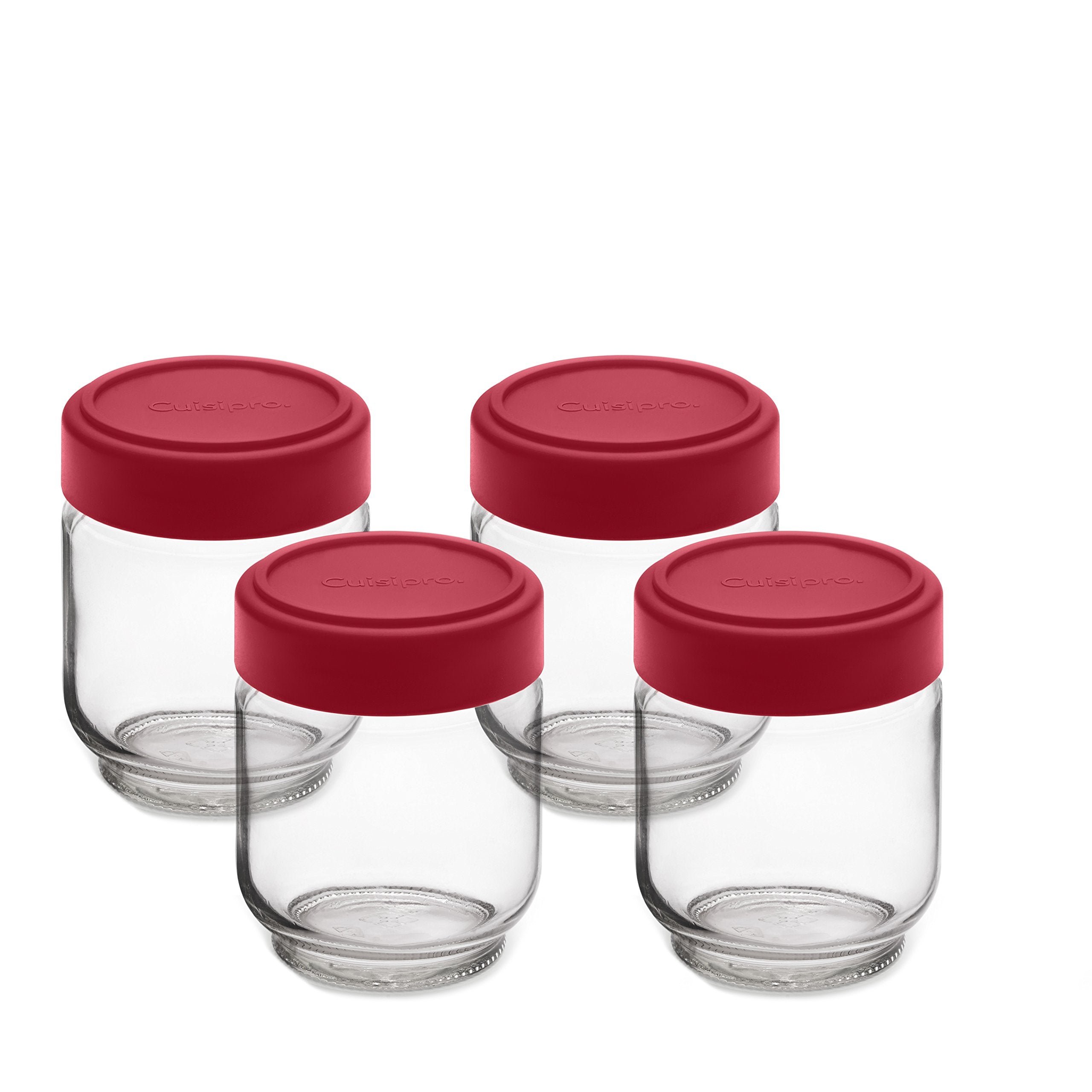 Cuisipro - Jars en verre hermétiques, lot de 4, 13,3 cm (5,25 po), 160 ml (5,4 oz), rouge
