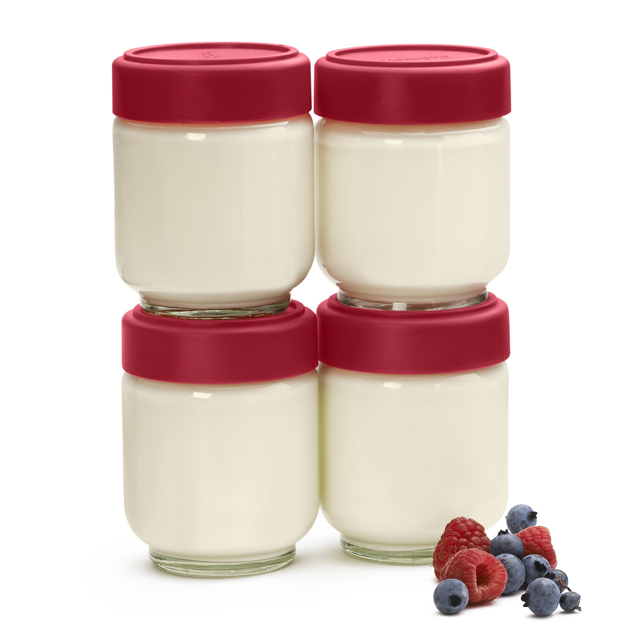 Cuisipro - Jars en verre hermétiques, lot de 4, 13,3 cm (5,25 po), 160 ml (5,4 oz), rouge