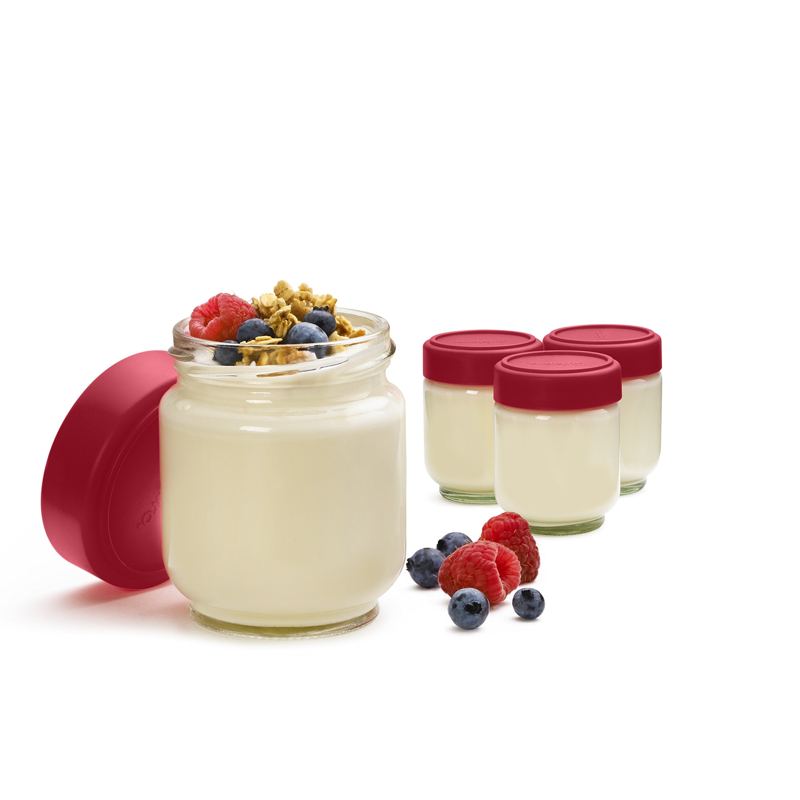 Cuisipro - Jars en verre hermétiques, lot de 4, 13,3 cm (5,25 po), 160 ml (5,4 oz), rouge