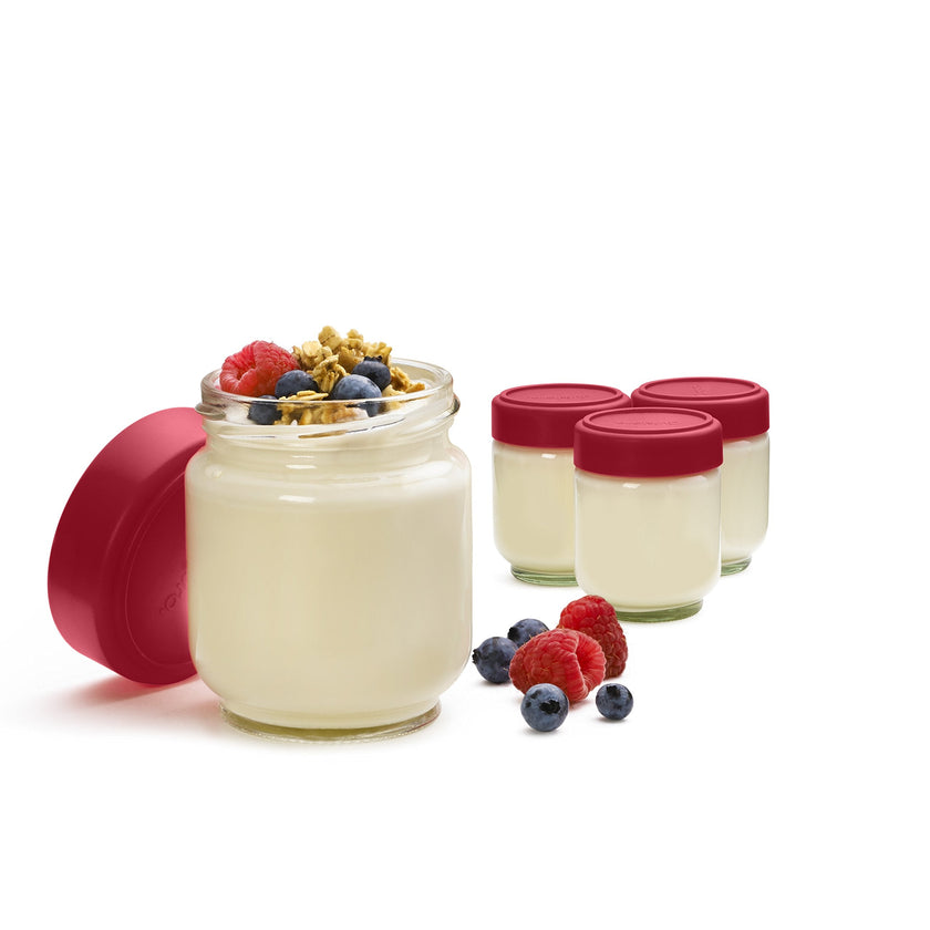 Cuisipro - Jars en verre hermétiques, lot de 4, 13,3 cm (5,25 po), 160 ml (5,4 oz), rouge