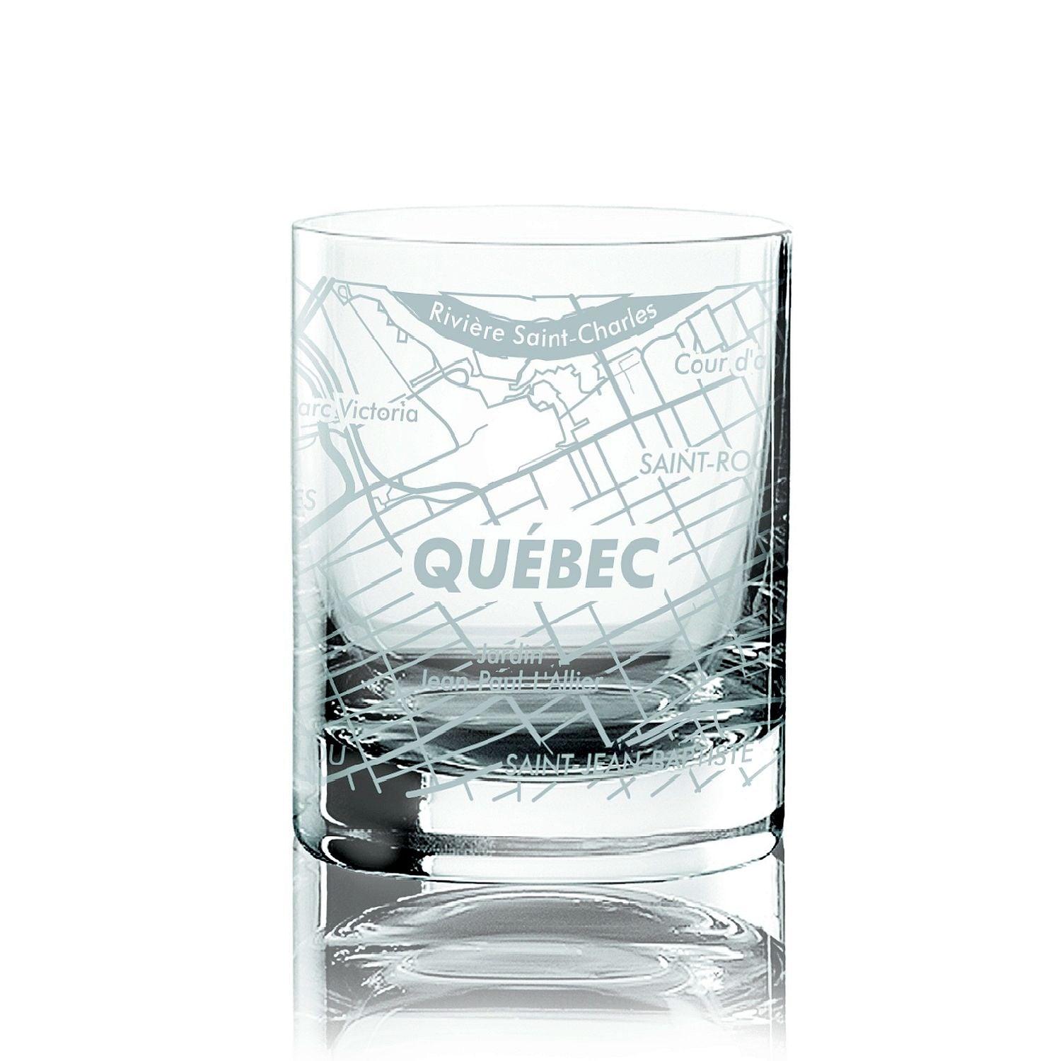 Cuisivin - Verre à whisky avec carte de la ville de Québec