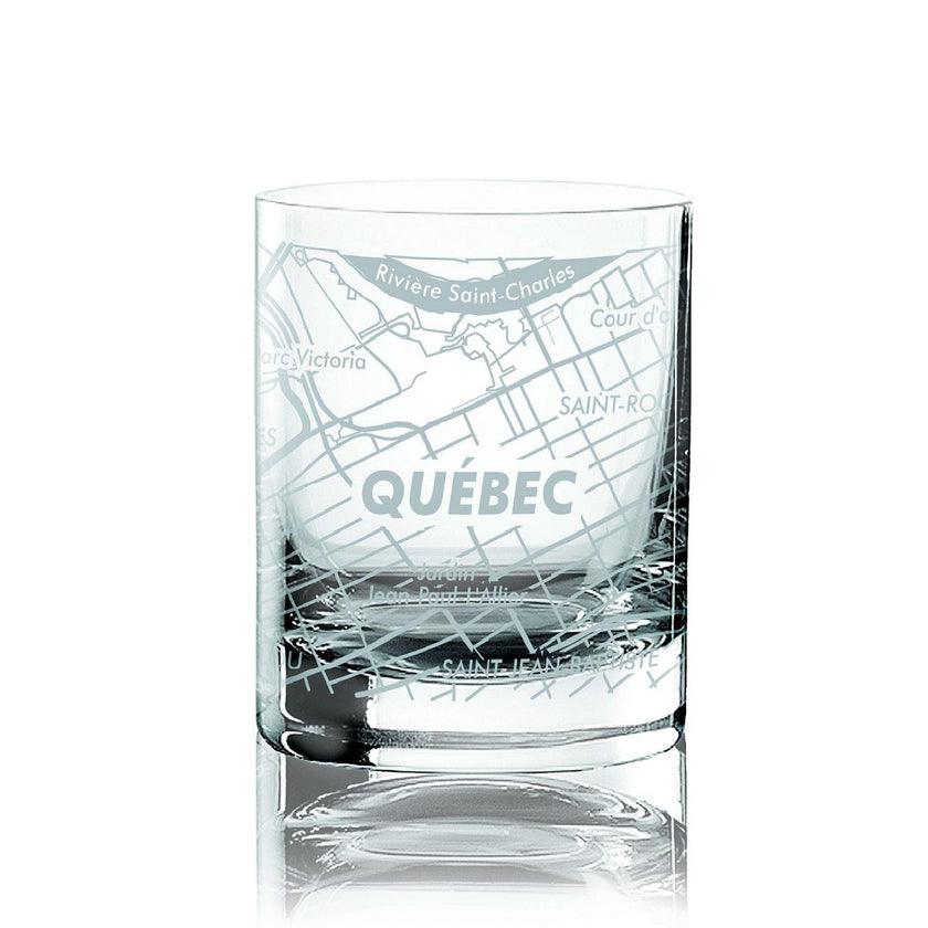 Cuisivin - Verre à whisky avec carte de la ville de Québec