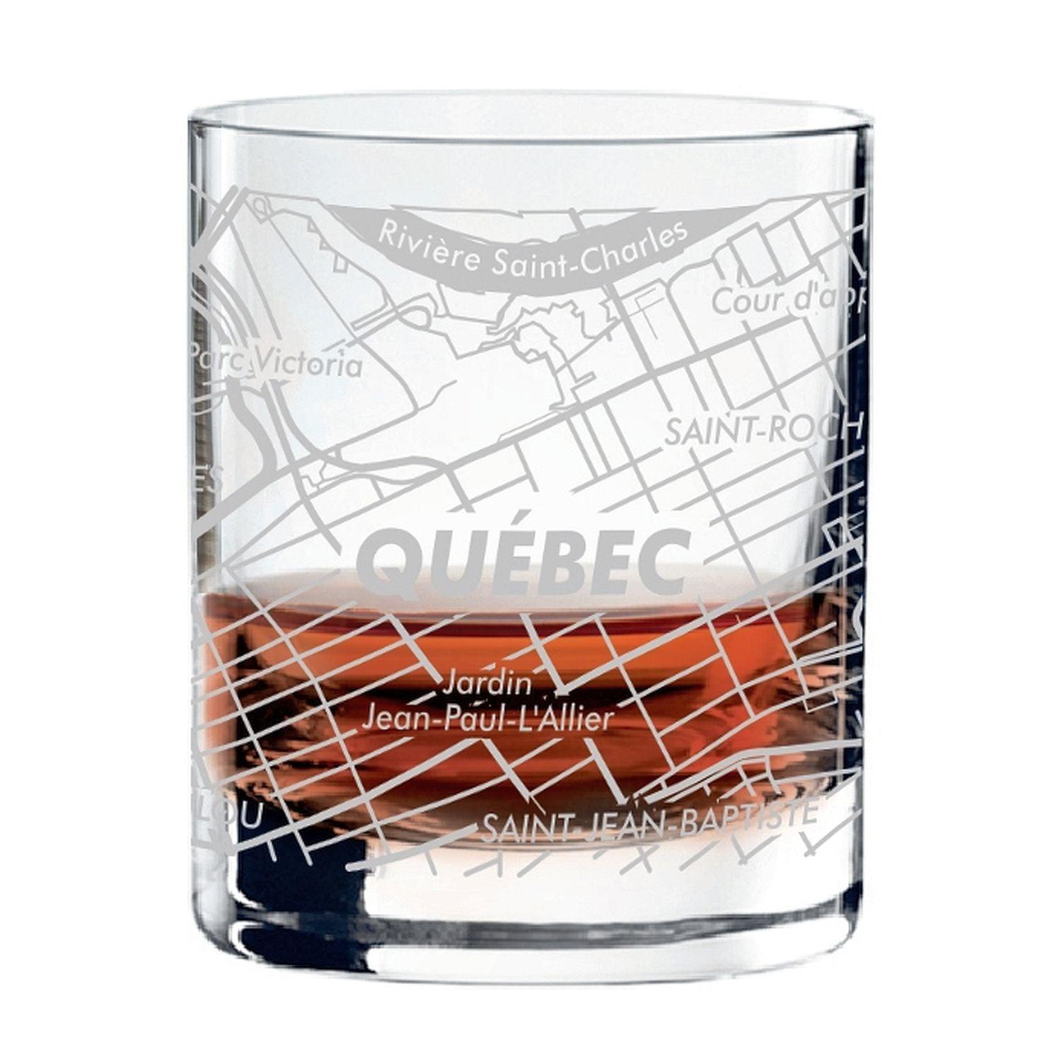 Cuisivin - Verre à whisky avec carte de la ville de Québec
