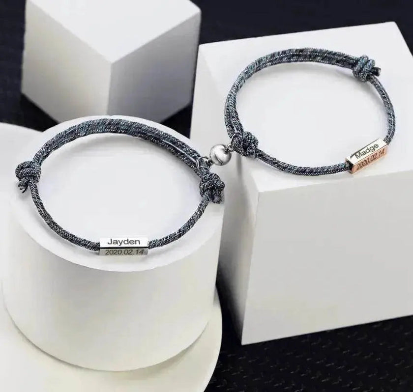 Customized Name Bracelet Pledge of Eternal Love Magnet Attracts Each Other Stainless Steel Couples Bracelet