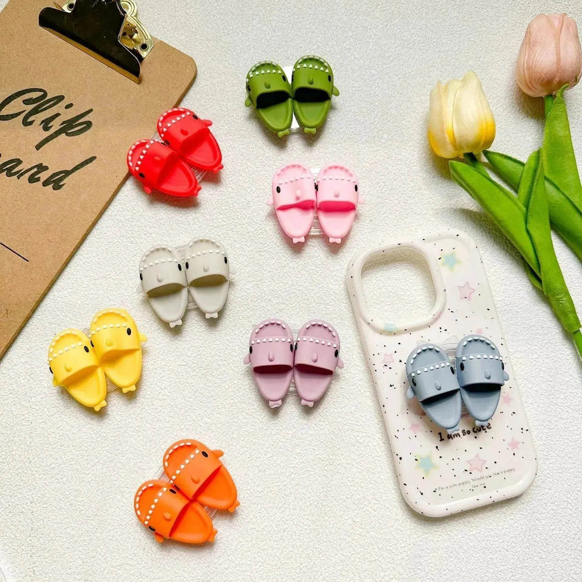 Cute Little Shark Simulation Slippers Phone Case Airbag Bracket Adhesive Retractable Watch Binge-watching Net Class Support Frame