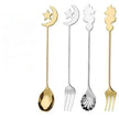 Cute Star and Moon 304 Stainless Steel Spoon and Fork Set for Coffee