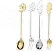Cute Star and Moon 304 Stainless Steel Spoon and Fork Set for Coffee