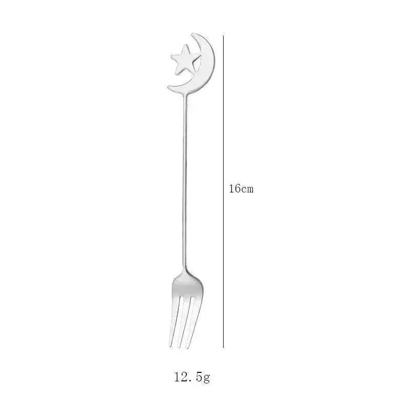 Cute Star and Moon 304 Stainless Steel Spoon and Fork Set for Coffee