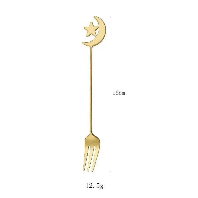 Cute Star and Moon 304 Stainless Steel Spoon and Fork Set for Coffee