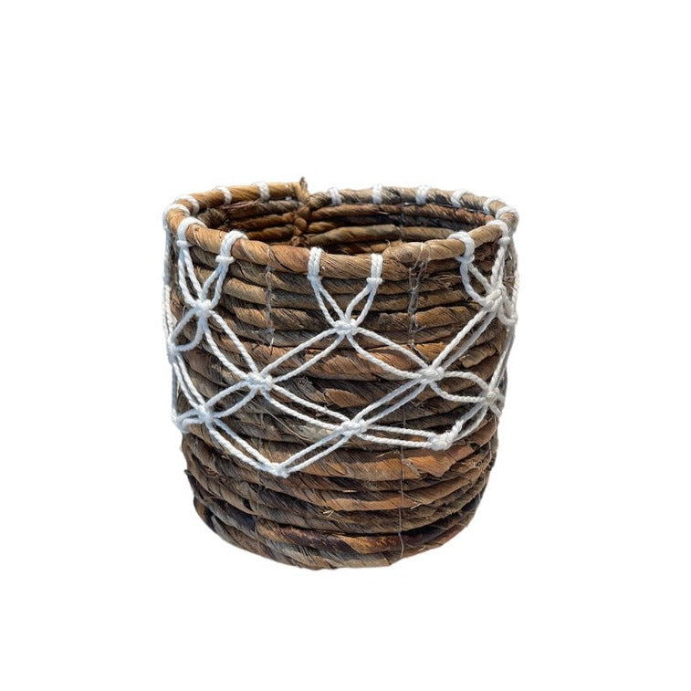 Banana Leaf & Macrame Diamond Planter Basket
