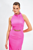 Crop Blouse with Chain Accessories - Fuchsia