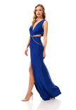 Sleeveless Maxi Lycra Bodycon Evening Dress with Cutout - Royal Blue