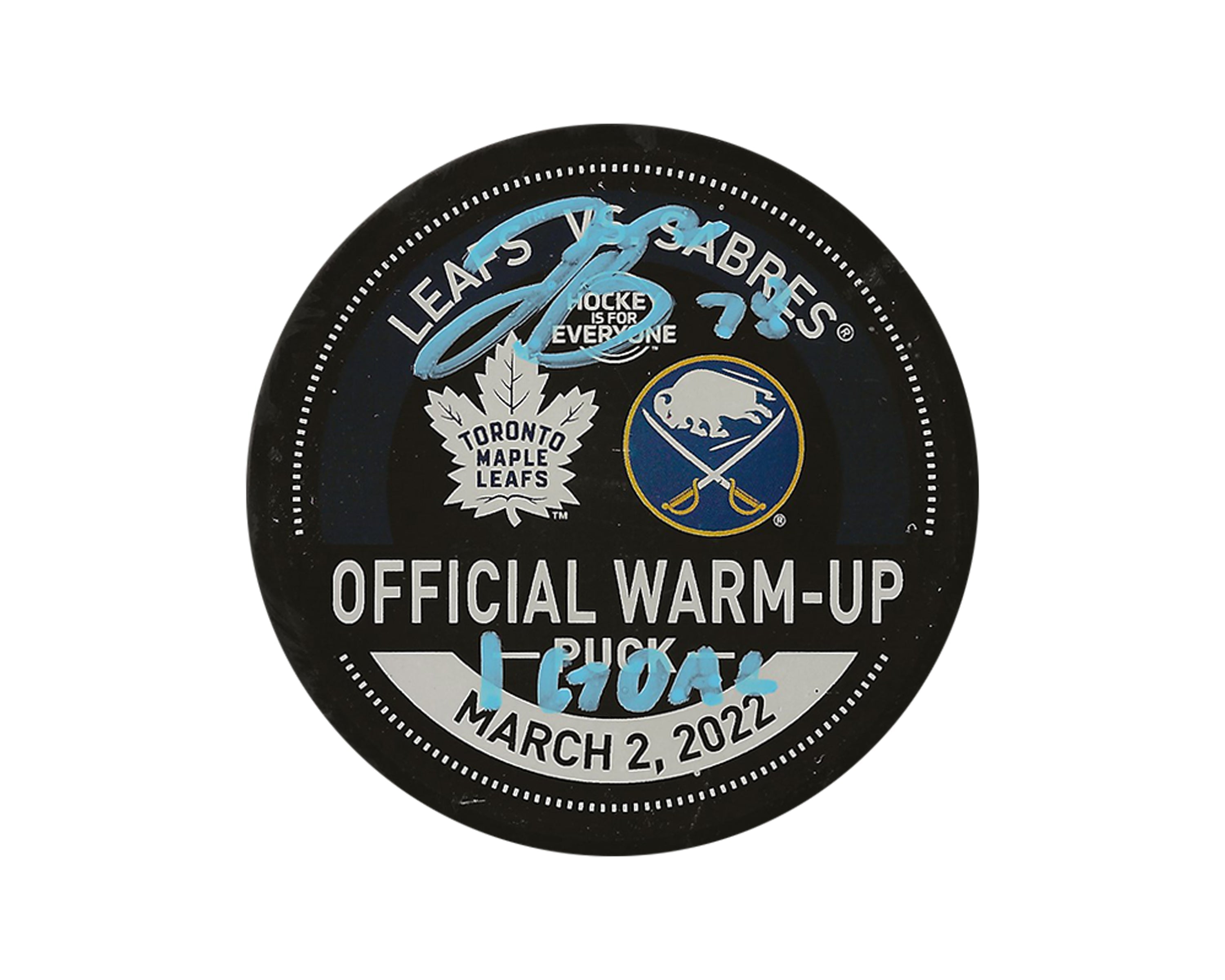 Jacob Bryson Autographed Toronto Maple Leafs Warm-Up Used Puck Inscribed 