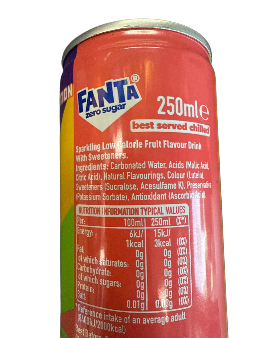 Fanta Tutti Fruitti Taste Zero Sugar Drink 250ML - U.K Limited Edition
