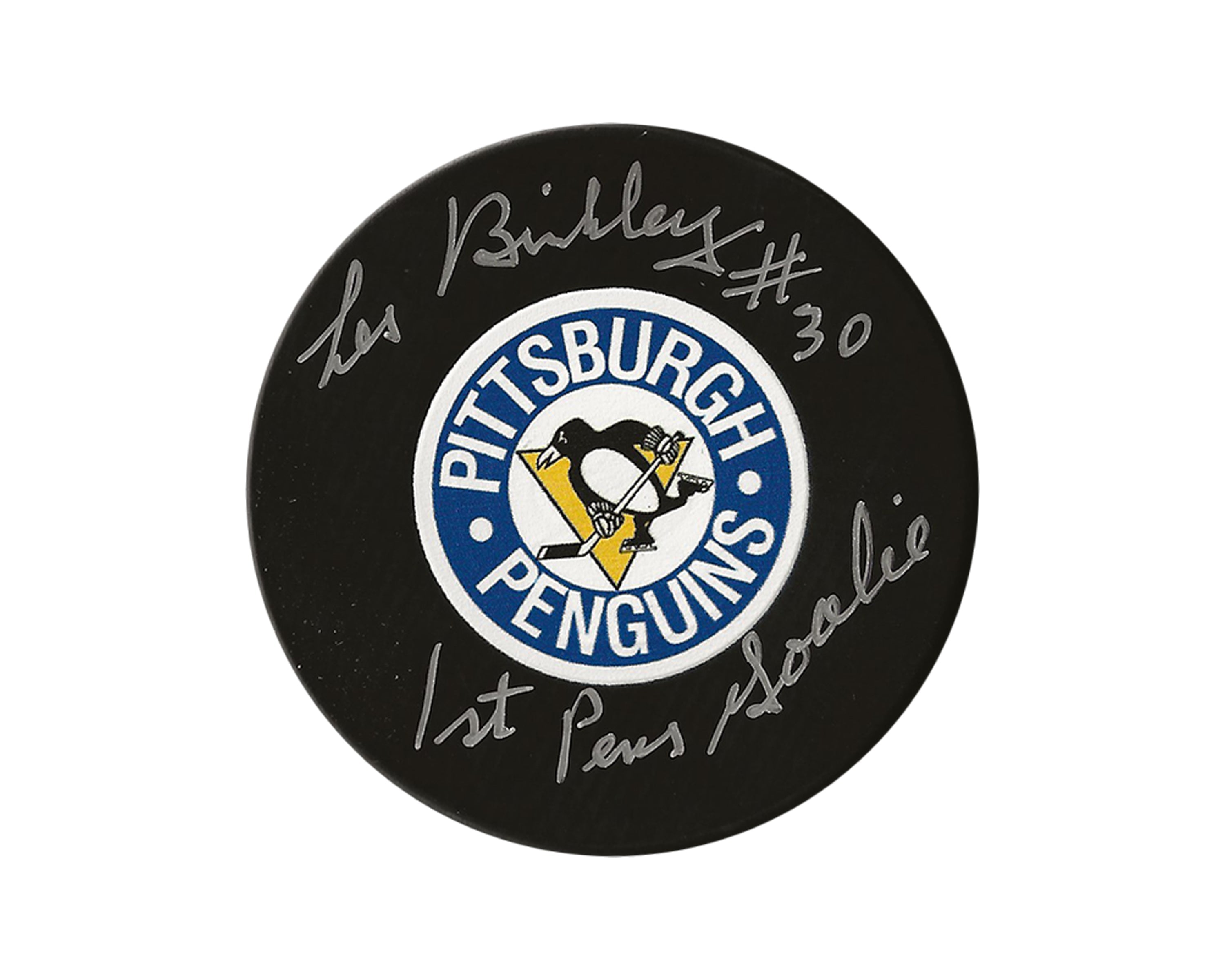 Les Binkley Autographed Pittsburgh Penguins Autograph Retro Model Puck Inscribed 