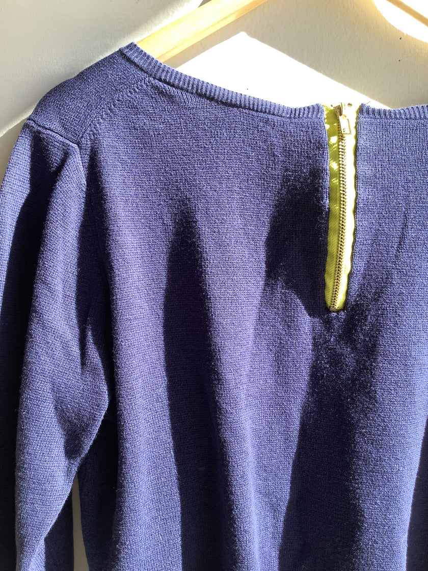Vintage Navy & Lime Block Knit Sweater