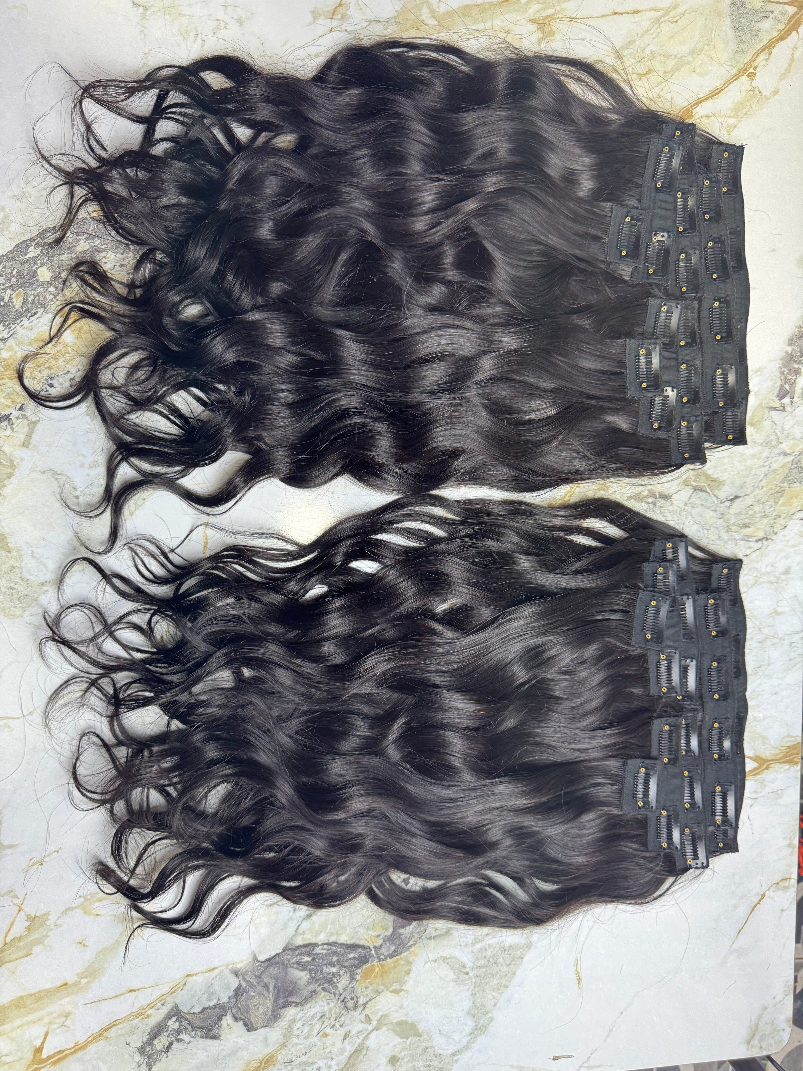 Ensemble de extensions à clipser en cheveux indiens vierges ondulés