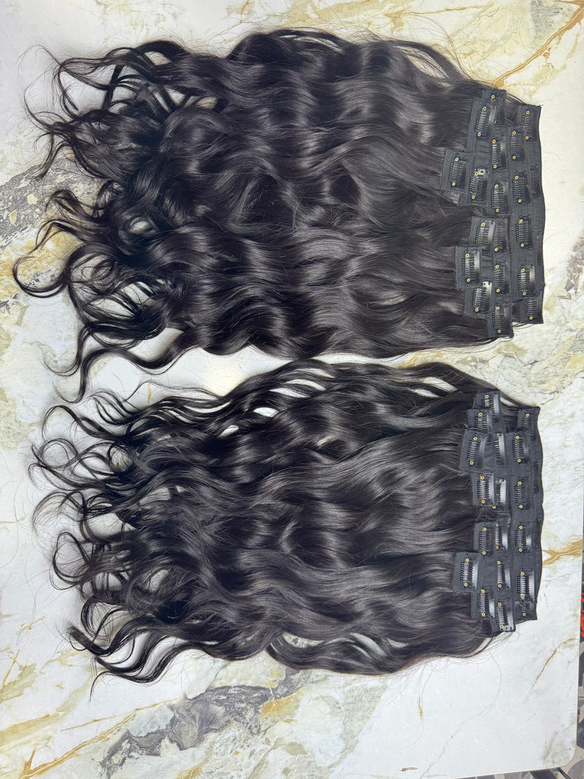 Ensemble de extensions à clipser en cheveux indiens vierges ondulés