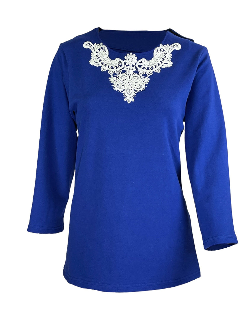Ladies Long Sleeve Top – Royal Blue Lace