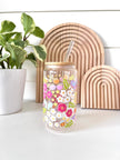 Tasse en verre à motif floral et abeilles