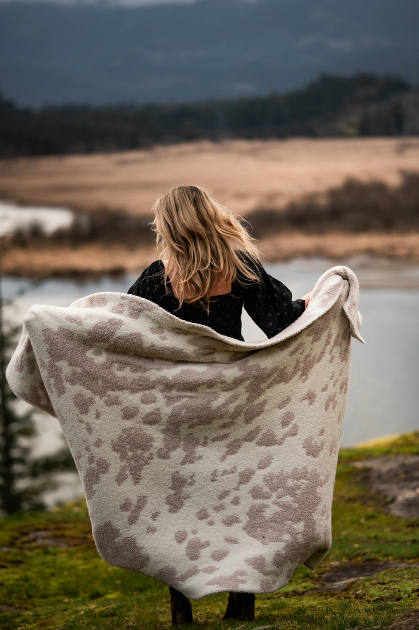 Blushing Beige & White Cow Print Extended Throw