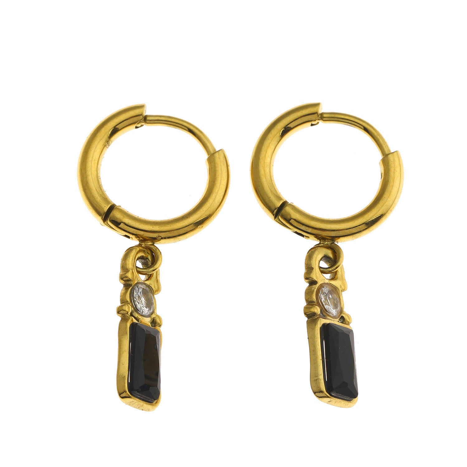 Boucles d'oreilles créoles DALAL, style vintage, avec cristaux noirs et zirconiums.